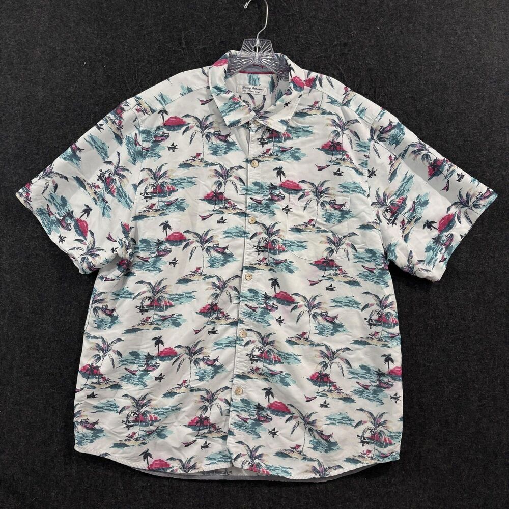 Tommy Bahama Veracruz Cay Shirt Men's XXL Palm Tropical Hawaiian Coolmax Pocket